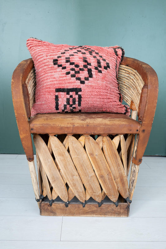 Red Moroccan Pillow Cover | Geometric Vintage Rug Cushion | Bold Berber Accent