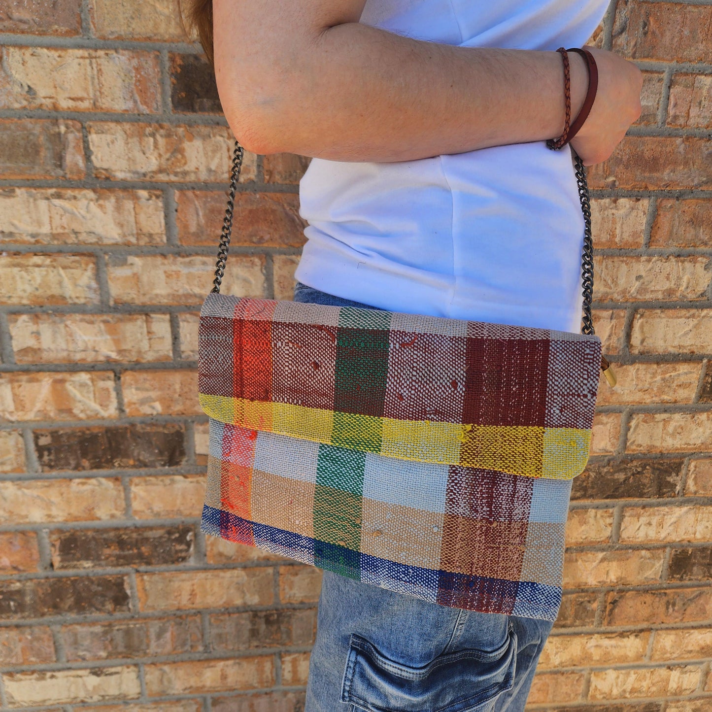 Upcycled Moroccan Blanket Crossbody Bag: Vintage Boho Chic Handbag with Bohemian Flair