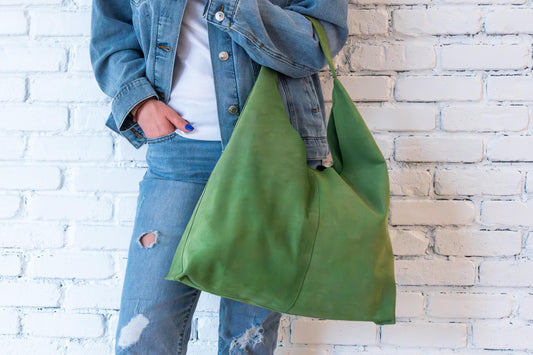 Moroccan Handcrafted Leather Tote: Stylish Everyday Carry for Work, Travel & Shopping, Suede Hobo, Slouchy Hobo Bag