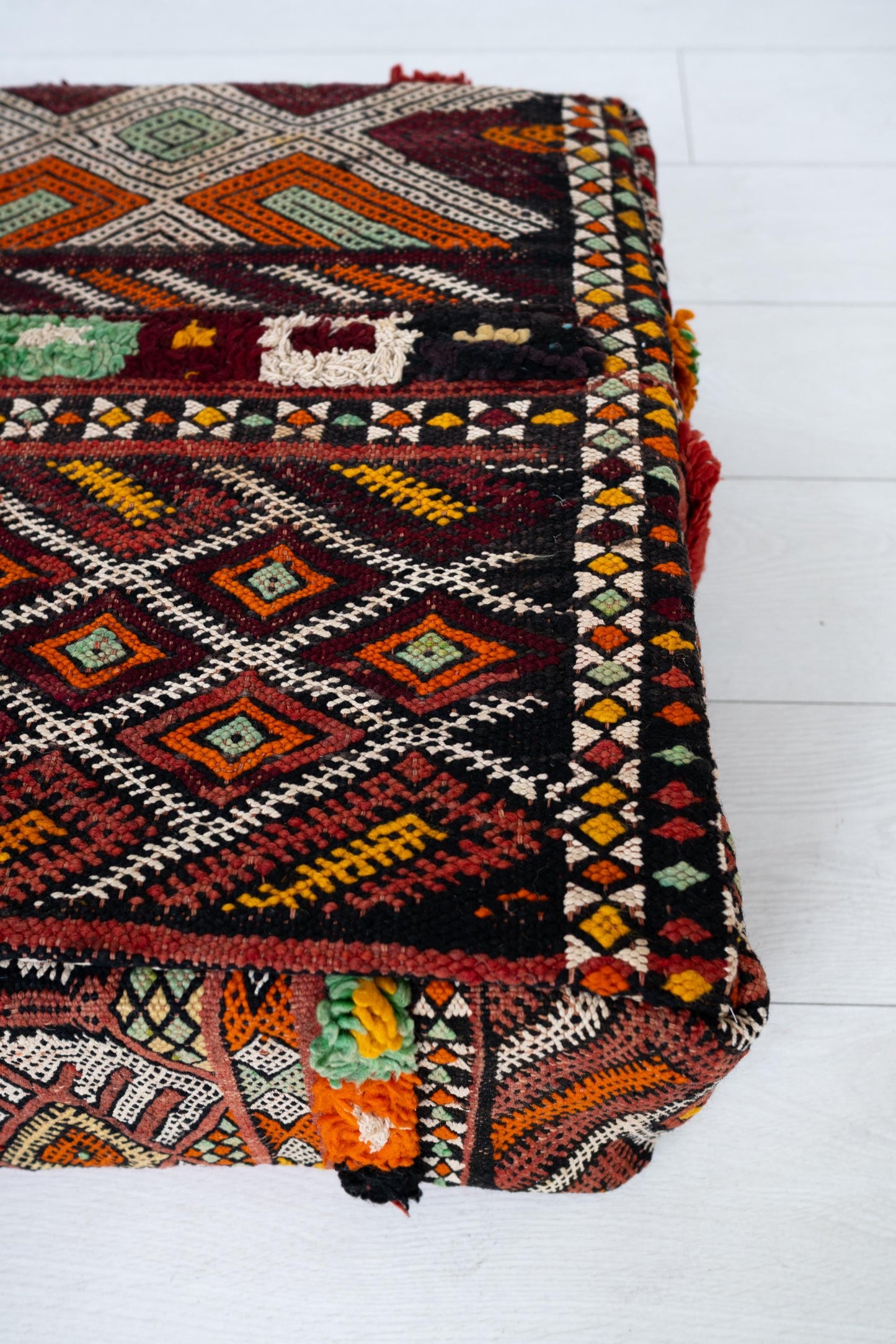Handmade Moroccan Wool Pouf Floor Cushion Boho Ottoman Pet Bed and Meditation Seat