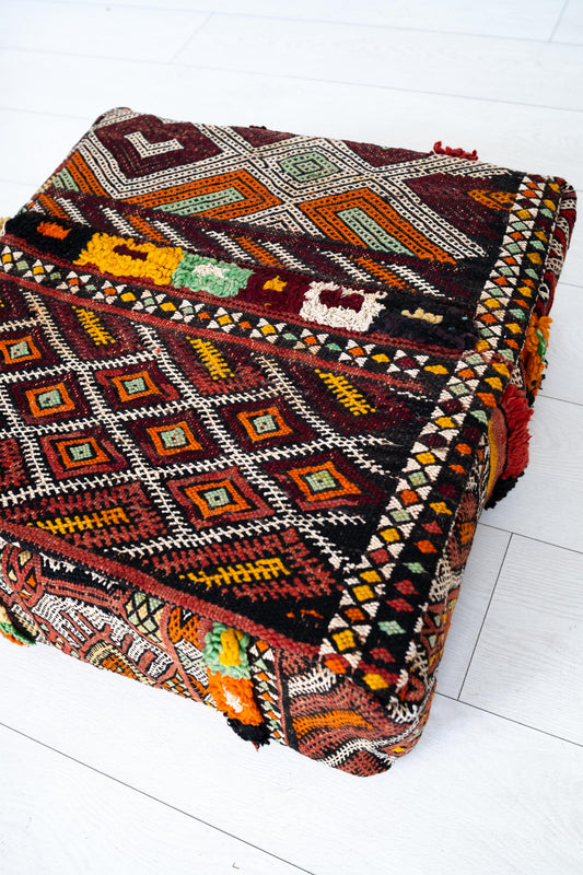 Handmade Moroccan Wool Pouf Floor Cushion Boho Ottoman Pet Bed and Meditation Seat