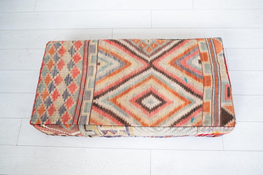 Colorful Moroccan Floor Pouf, Upcycled Kilim Rug, Unique Pet Bed for dogs or cats,