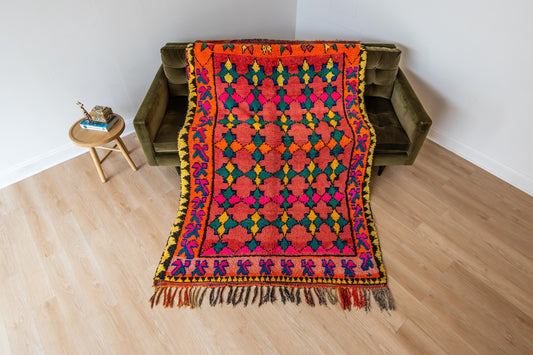 Vibrant Vintage Moroccan Boujaad Rug: Handcrafted Berber Carpet for Boho Home Decor