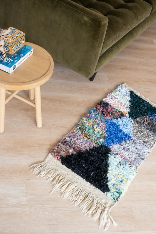 Vibrant Moroccan Boucherouite Accent Rug: Handwoven Bohemian Floor Art for Eclectic Home Decor
