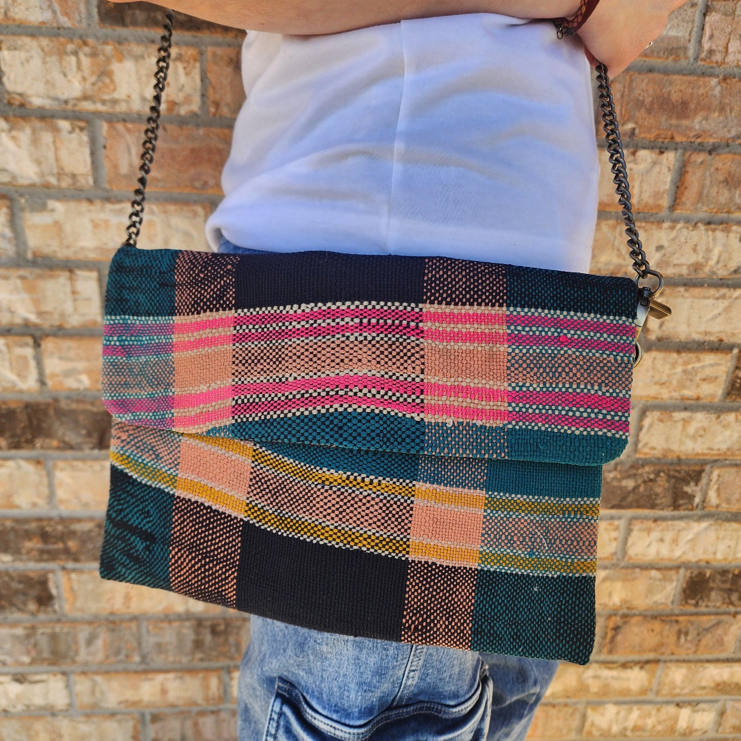Upcycled Moroccan Blanket Crossbody Bag: Vintage Boho Chic Handbag with Bohemian Flair