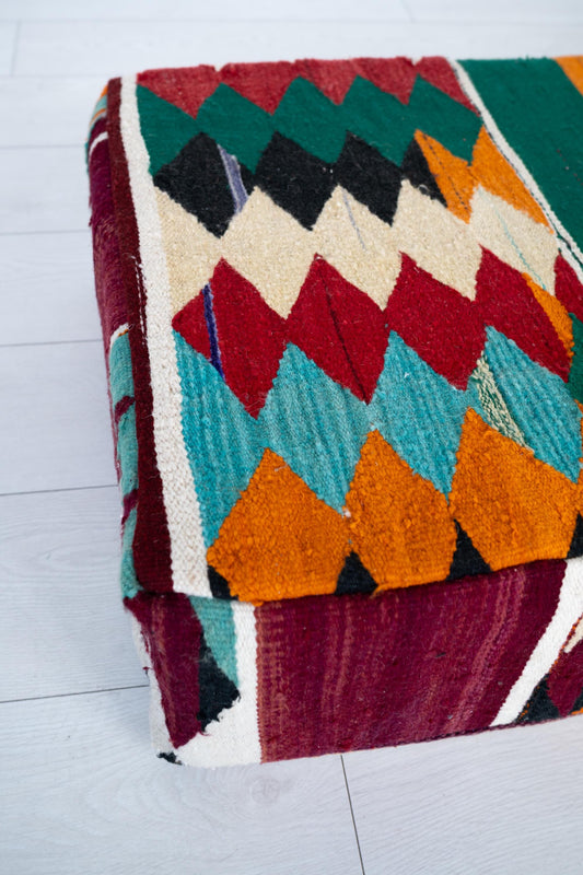 Handmade Moroccan Wool Pouf Floor Cushion Boho Ottoman Pet Bed and Meditation Seat