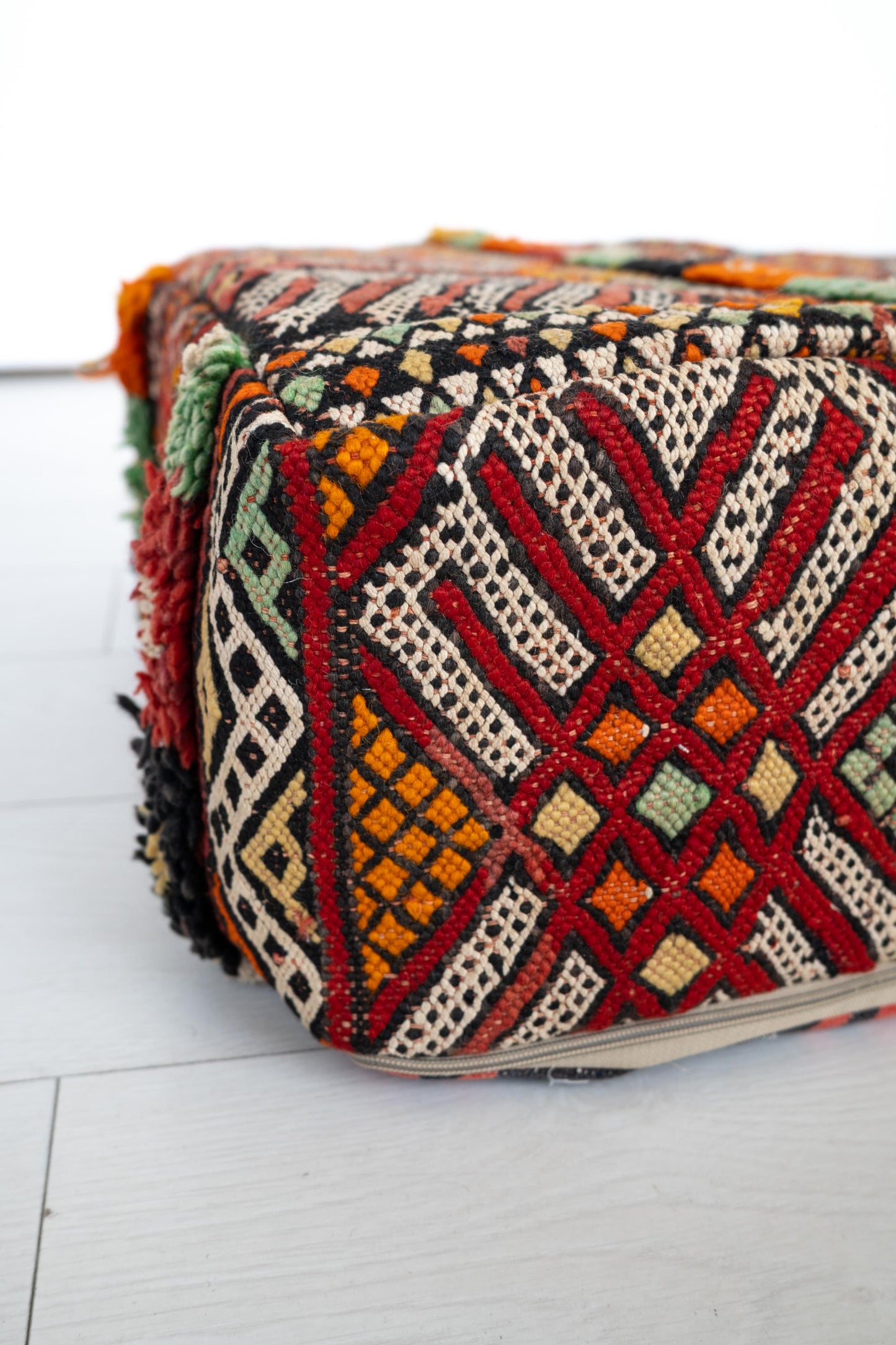 Handmade Moroccan Wool Pouf Floor Cushion Boho Ottoman Pet Bed and Meditation Seat