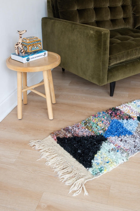 Vibrant Moroccan Boucherouite Accent Rug: Handwoven Bohemian Floor Art for Eclectic Home Decor