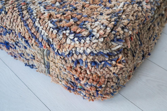 Abstract Moroccan Wool Pouf: Handmade Boho Floor Cushion, Ottoman & Pet Bed - Tribal Home Accent