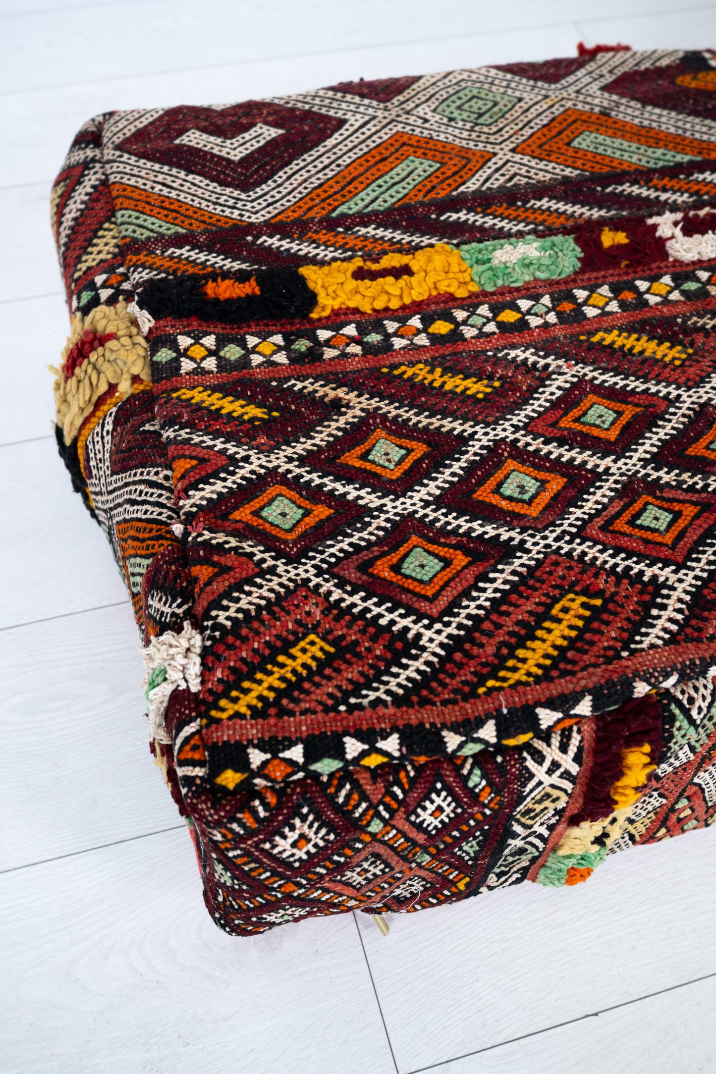 Handmade Moroccan Wool Pouf Floor Cushion Boho Ottoman Pet Bed and Meditation Seat