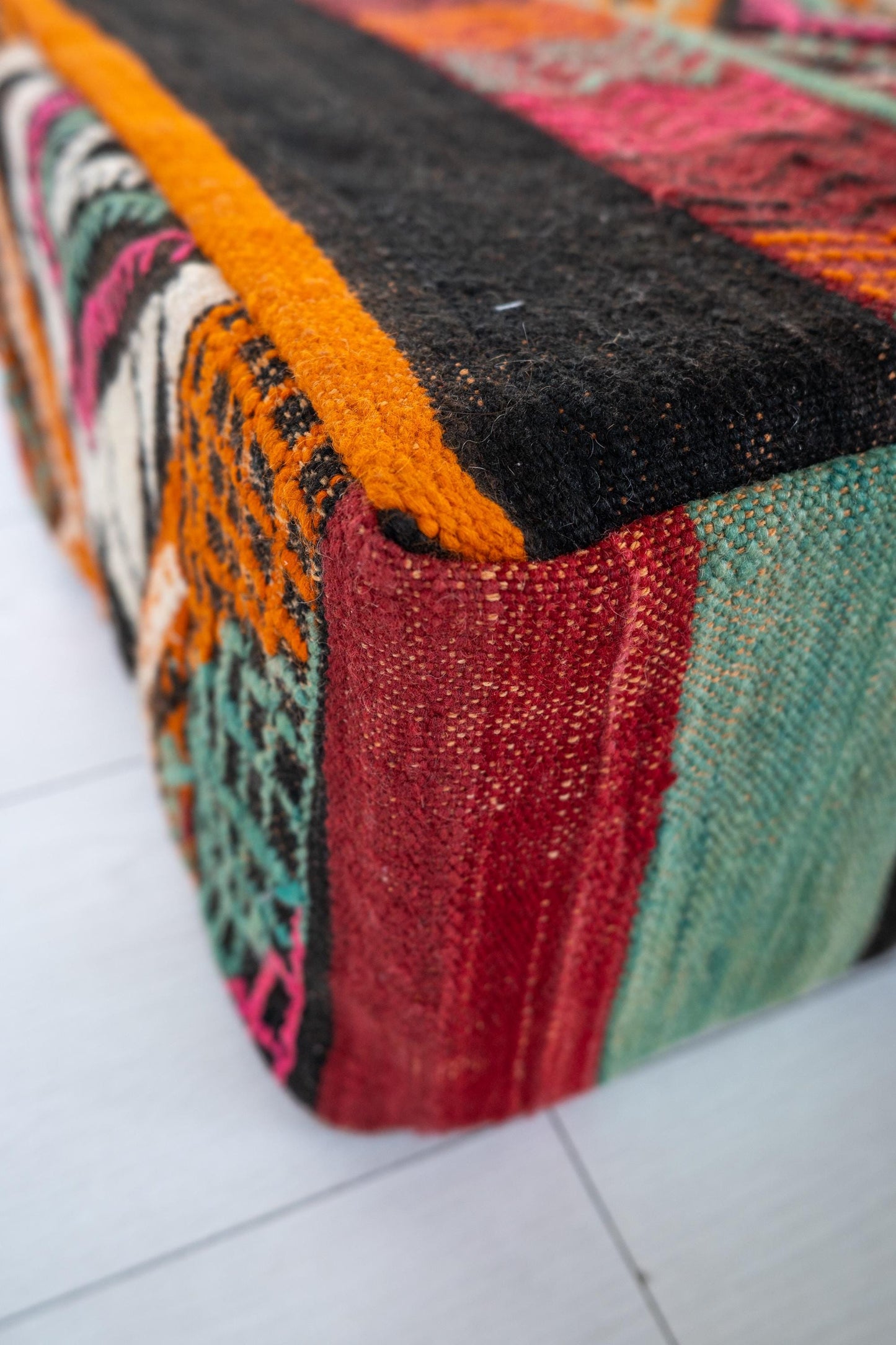Handmade Moroccan Wool Pouf Floor Cushion Boho Ottoman Pet Bed and Meditation Seat