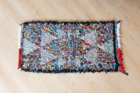 Vibrant Moroccan Boucherouite Accent Rug: Handwoven Bohemian Floor Art for Eclectic Home Decor
