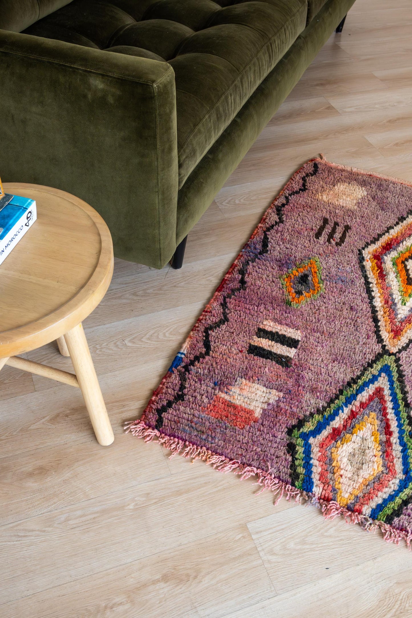 Purple Moroccan Boujaad Accent Rug: Handcrafted Geometric Pattern for Bohemian Decor