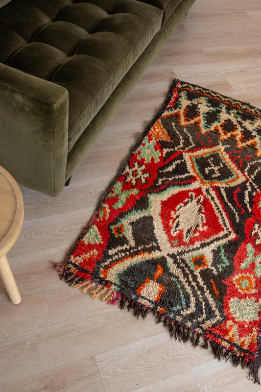 Moroccan Boujaad Accent Rug: Handcrafted Geometric Pattern for Bohemian Decor, Southwestern Style