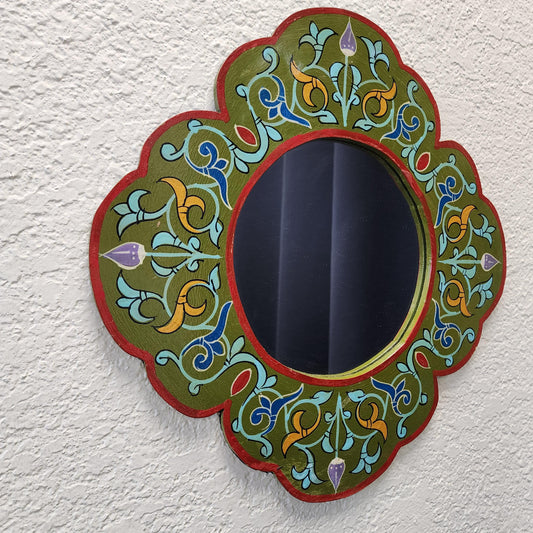 Handpainted Vintage Moroccan Mirror - Unique Bohemian Wall Decor, Rustic Boho Home Accent