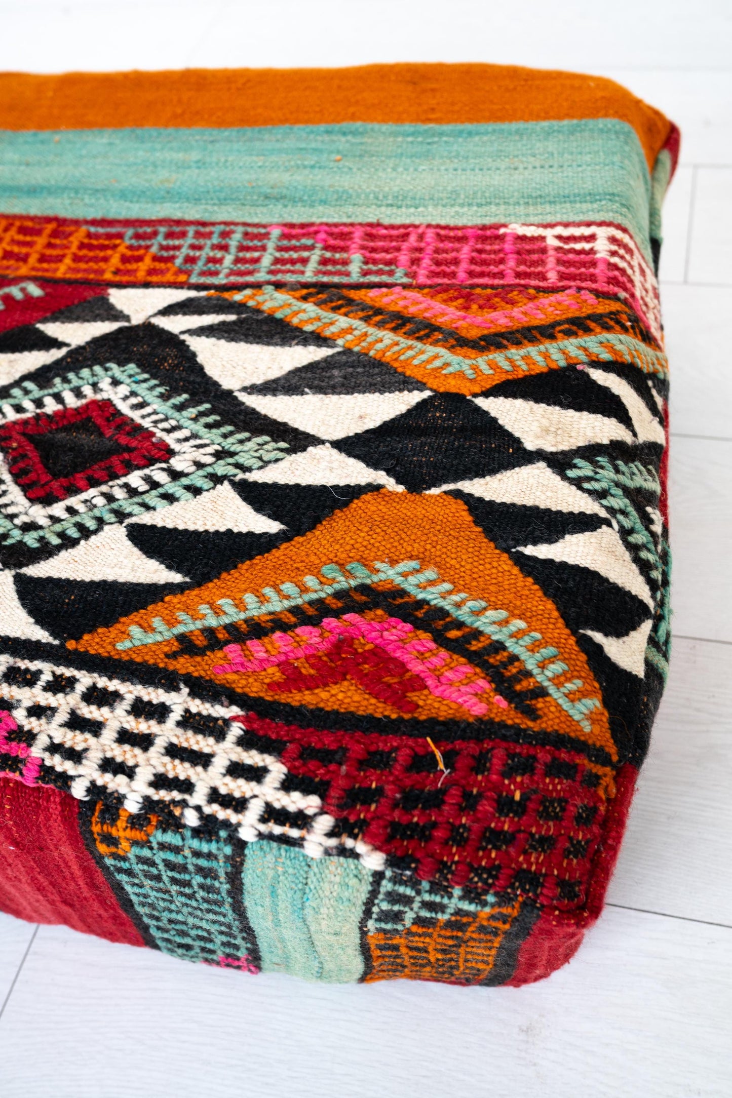 Handmade Moroccan Wool Pouf Floor Cushion Boho Ottoman Pet Bed and Meditation Seat