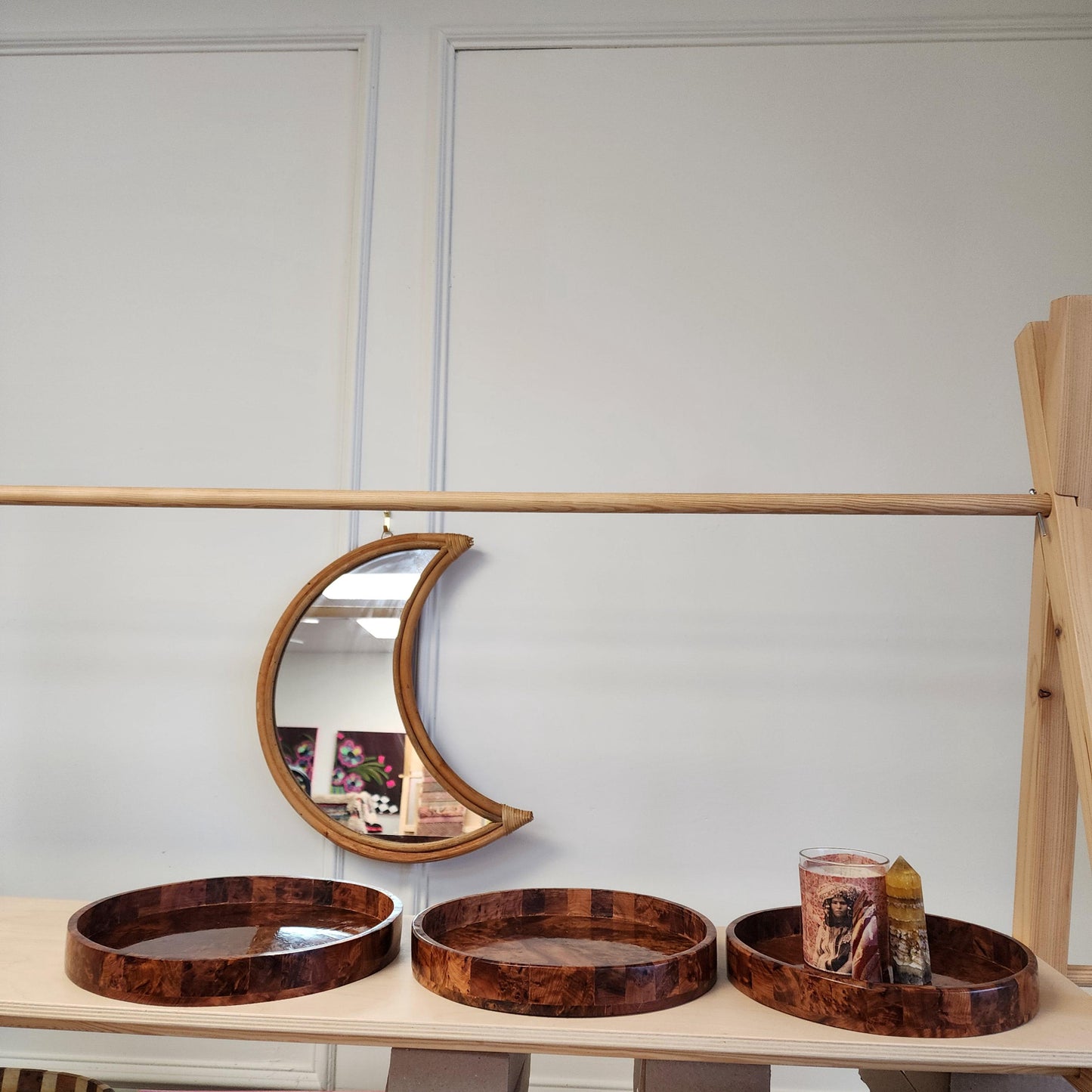 Handcrafted Moroccan Thuya Burl Wood Round Tray Set - Decorative Serving Platters for Home Decor