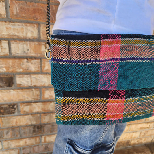 Upcycled Moroccan Blanket Crossbody Bag: Vintage Boho Chic Handbag with Bohemian Flair