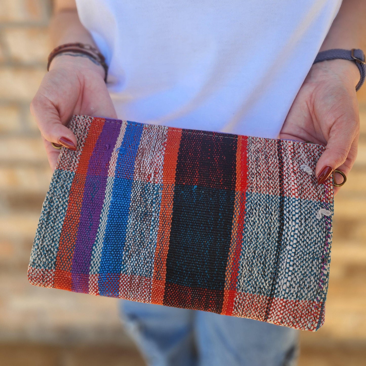 Upcycled Moroccan Blanket Crossbody Bag: Vintage Boho Chic Handbag with Bohemian Flair