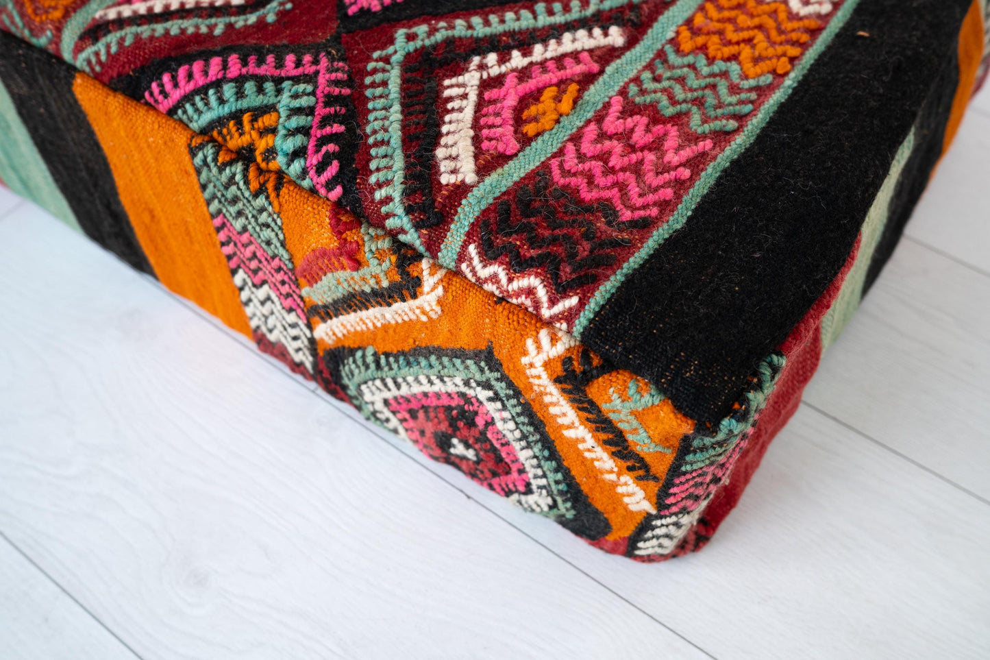 Handmade Moroccan Wool Pouf Floor Cushion Boho Ottoman Pet Bed and Meditation Seat