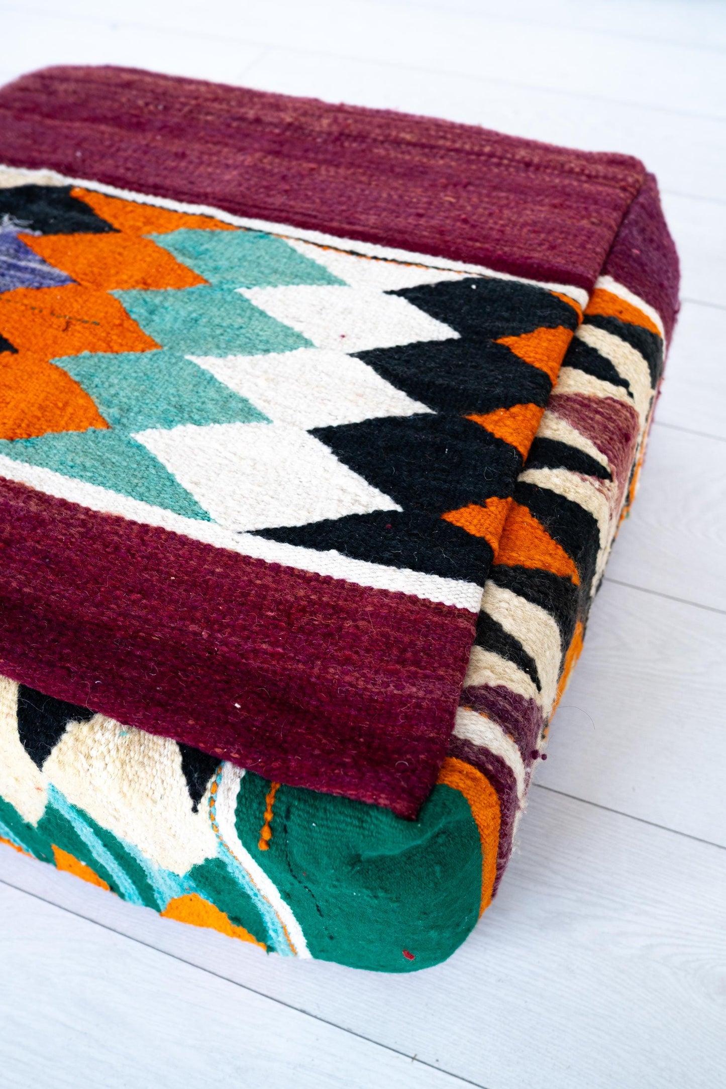 Handmade Moroccan Wool Pouf Floor Cushion Boho Ottoman Pet Bed and Meditation Seat
