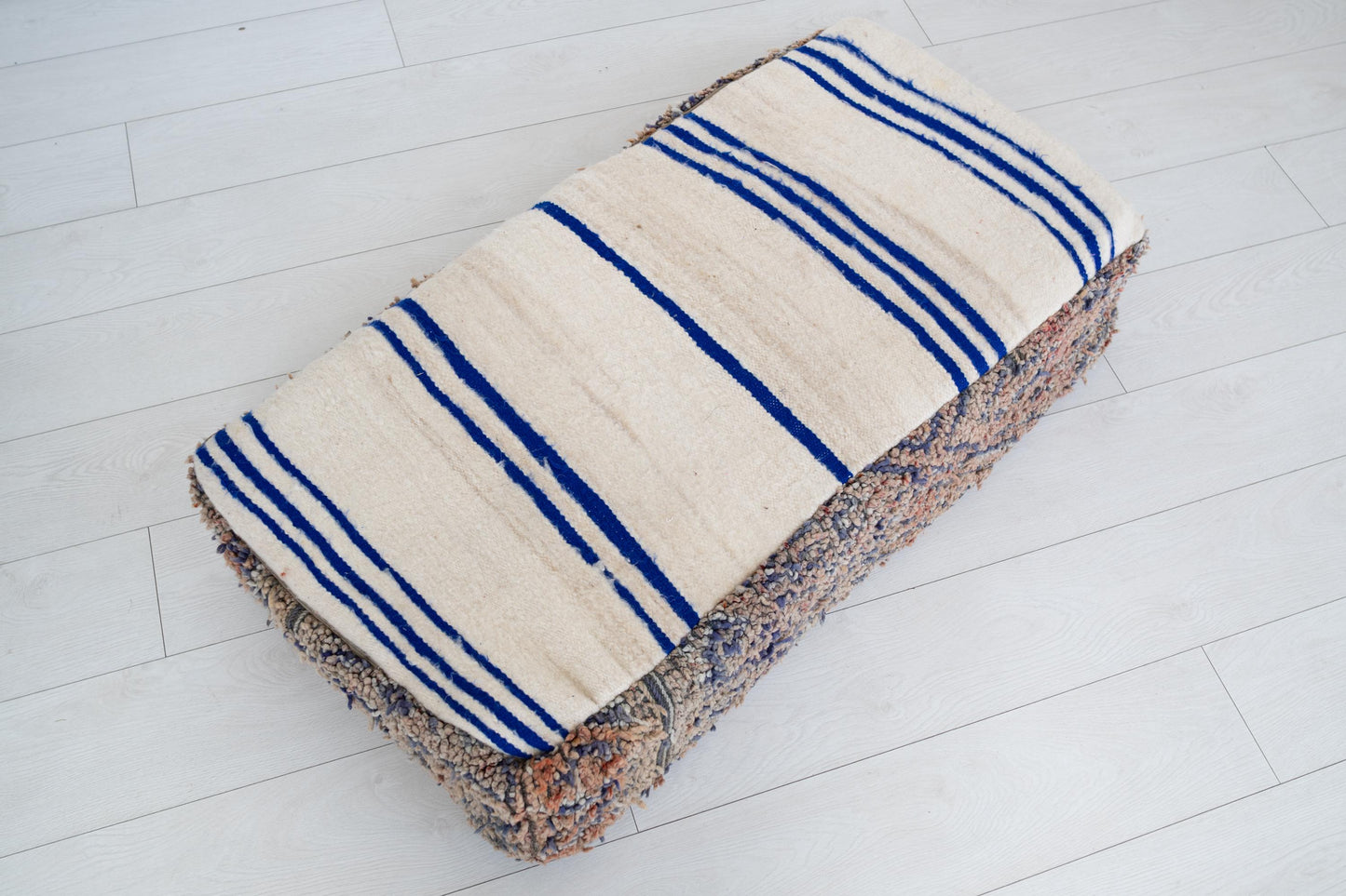Abstract Moroccan Wool Pouf: Handmade Boho Floor Cushion, Ottoman & Pet Bed - Tribal Home Accent