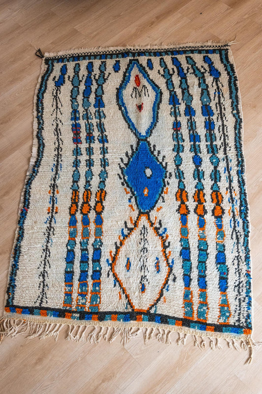 Authentic Moroccan Azilal Rug: Handwoven Geometric Bohemian Carpet for Home Decor