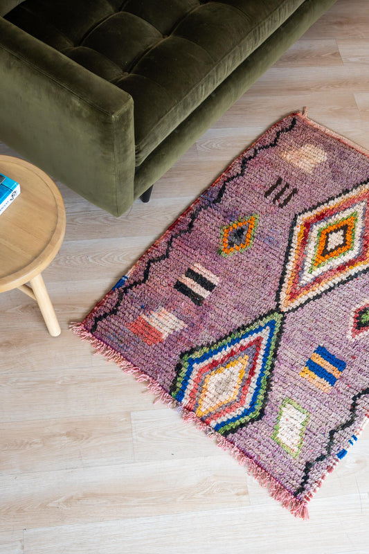Purple Moroccan Boujaad Accent Rug: Handcrafted Geometric Pattern for Bohemian Decor