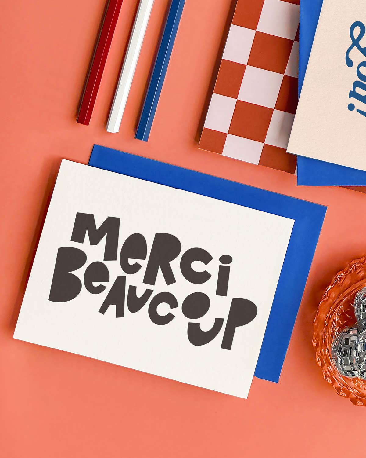 Merci Beaucoup, Letterpress Thank You Greeting Card