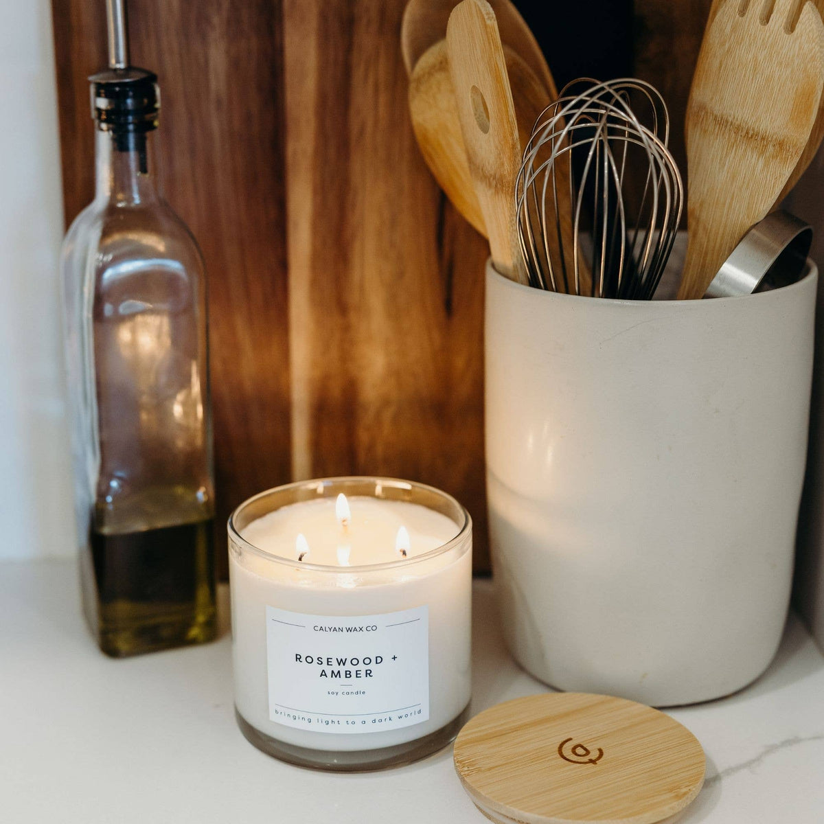 Rosewood + Amber - 3 Wick Clear Glass Tumbler Soy Candle