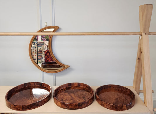 Handcrafted Moroccan Thuya Burl Wood Round Tray Set - Decorative Serving Platters for Home Decor
