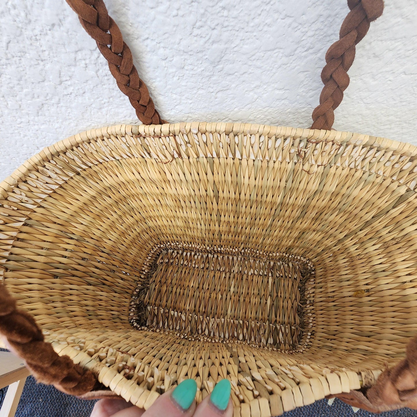Handcrafted Moroccan Woven Market Basket with Leather Straps - Medium Size Shopping Tote for Farmers Markets, French style market tote