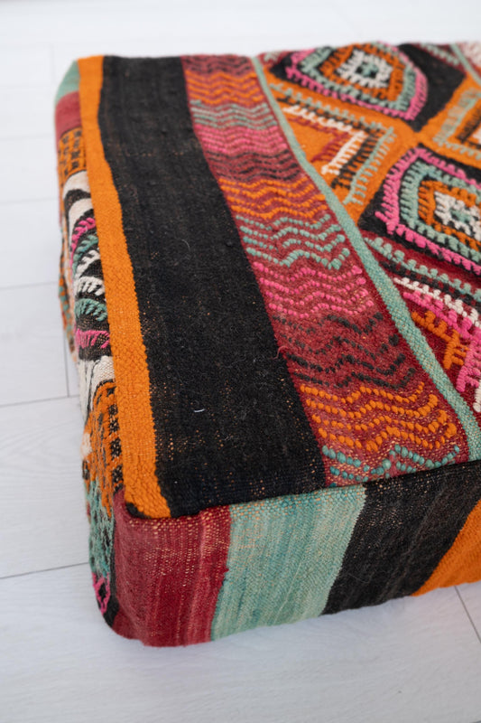Handmade Moroccan Wool Pouf Floor Cushion Boho Ottoman Pet Bed and Meditation Seat