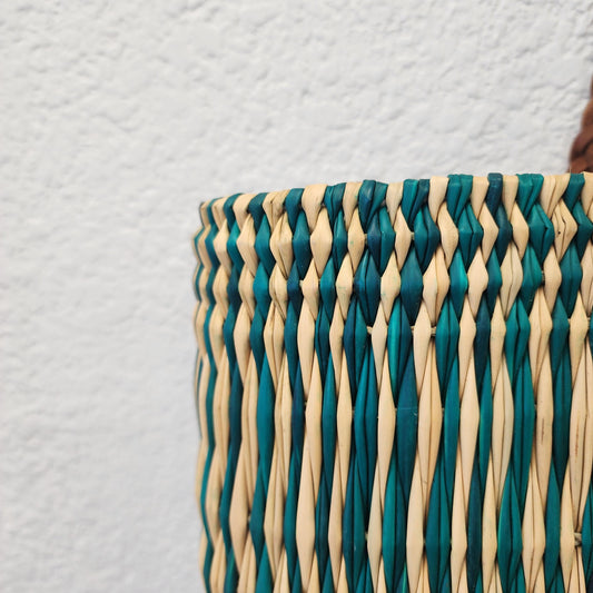 Vibrant Handwoven Moroccan Reed Basket - Essaouira Crafted Farmers Market Tote - African Shopping Carrier