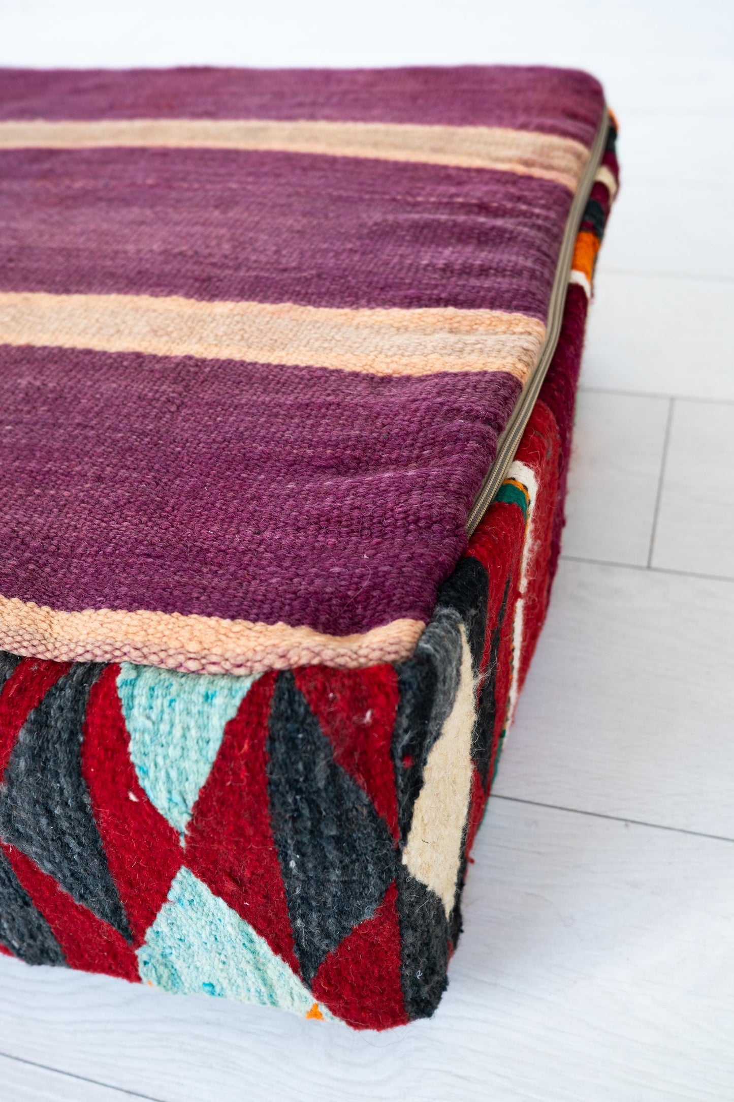 Handmade Moroccan Wool Pouf Floor Cushion Boho Ottoman Pet Bed and Meditation Seat