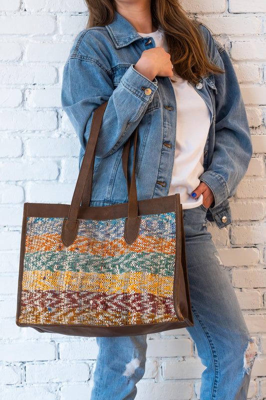 Authentic Moroccan Handcrafted Leather Tote: Versatile Everyday Carryall Shopper Bag