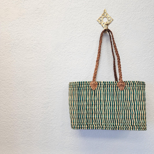 Vibrant Handwoven Moroccan Reed Basket - Essaouira Crafted Farmers Market Tote - African Shopping Carrier