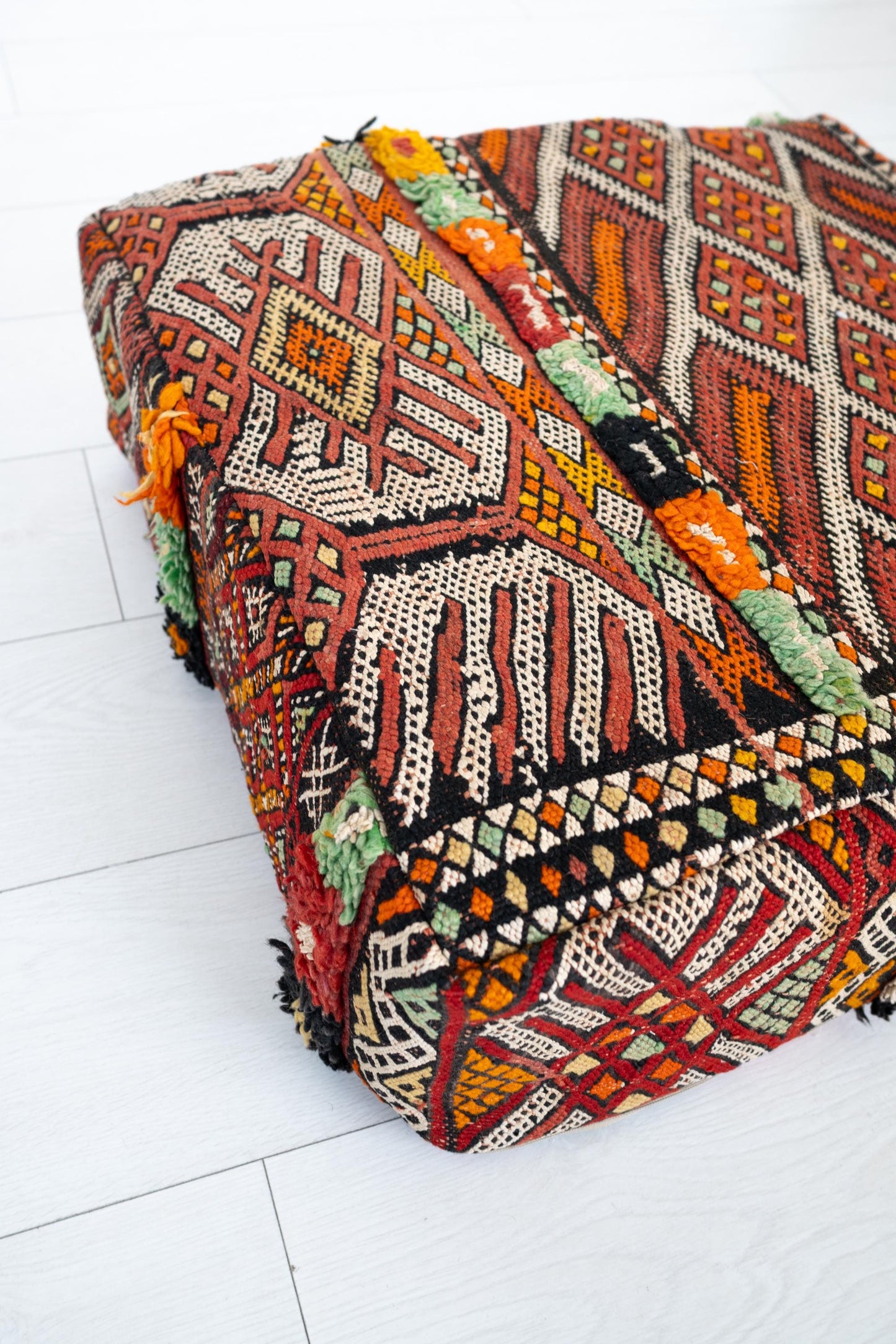 Handmade Moroccan Wool Pouf Floor Cushion Boho Ottoman Pet Bed and Meditation Seat