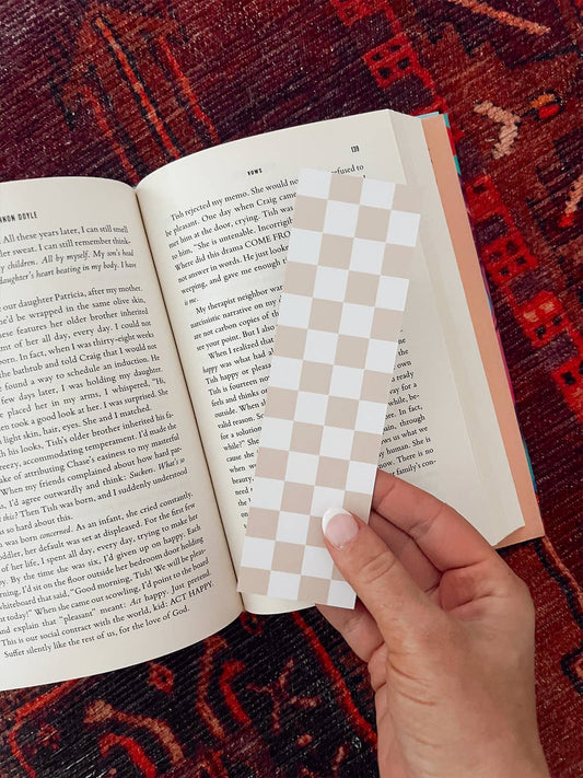 Checkered Bookmark - Tan and White