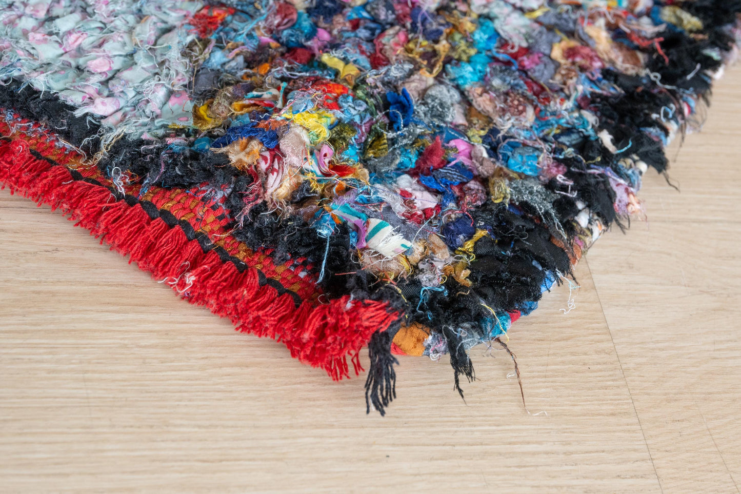 Vibrant Moroccan Boucherouite Accent Rug: Handwoven Bohemian Floor Art for Eclectic Home Decor