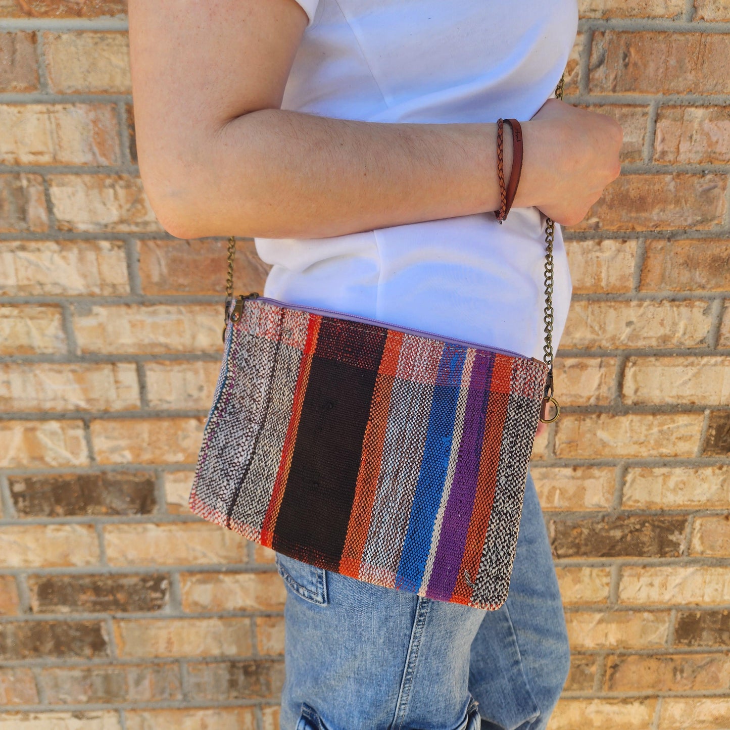Upcycled Moroccan Blanket Crossbody Bag: Vintage Boho Chic Handbag with Bohemian Flair