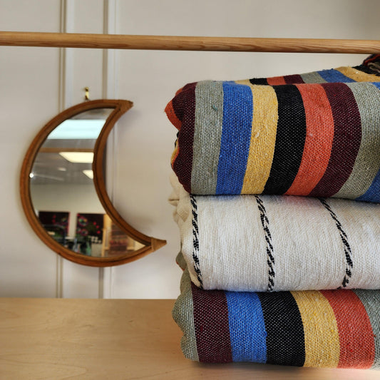 Moroccan Handwoven Cotton Blanket: Authentic Artisan Coverlet for Bedroom, Sofa, and Home Decor