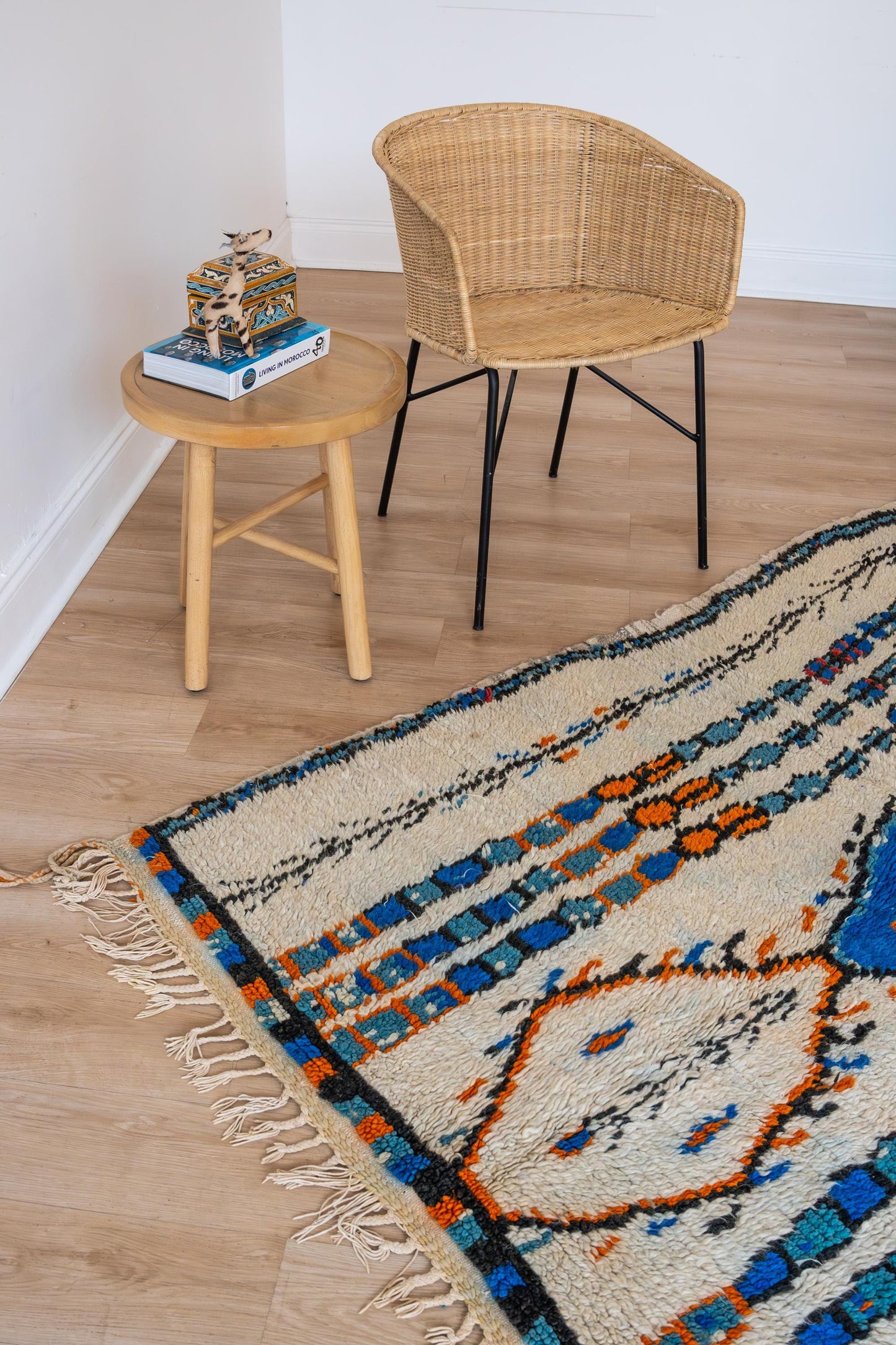 Authentic Moroccan Azilal Rug: Handwoven Geometric Bohemian Carpet for Home Decor