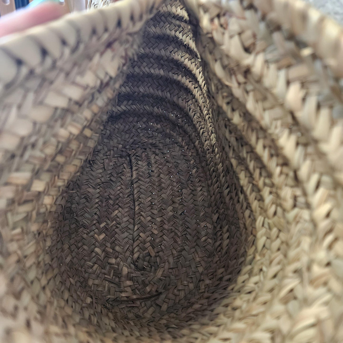 Handcrafted Moroccan Woven Market Basket with Leather Straps - Large Size Shopping Tote for Farmers Markets, French style market tote