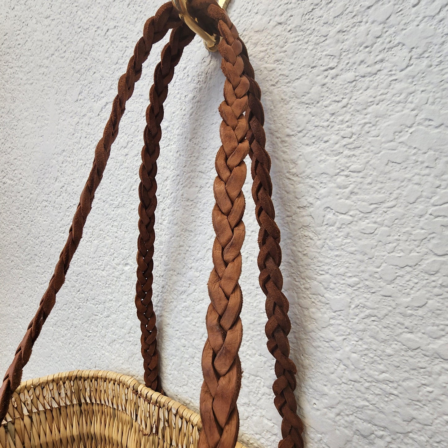 Handcrafted Moroccan Woven Market Basket with Leather Straps - Medium Size Shopping Tote for Farmers Markets, French style market tote
