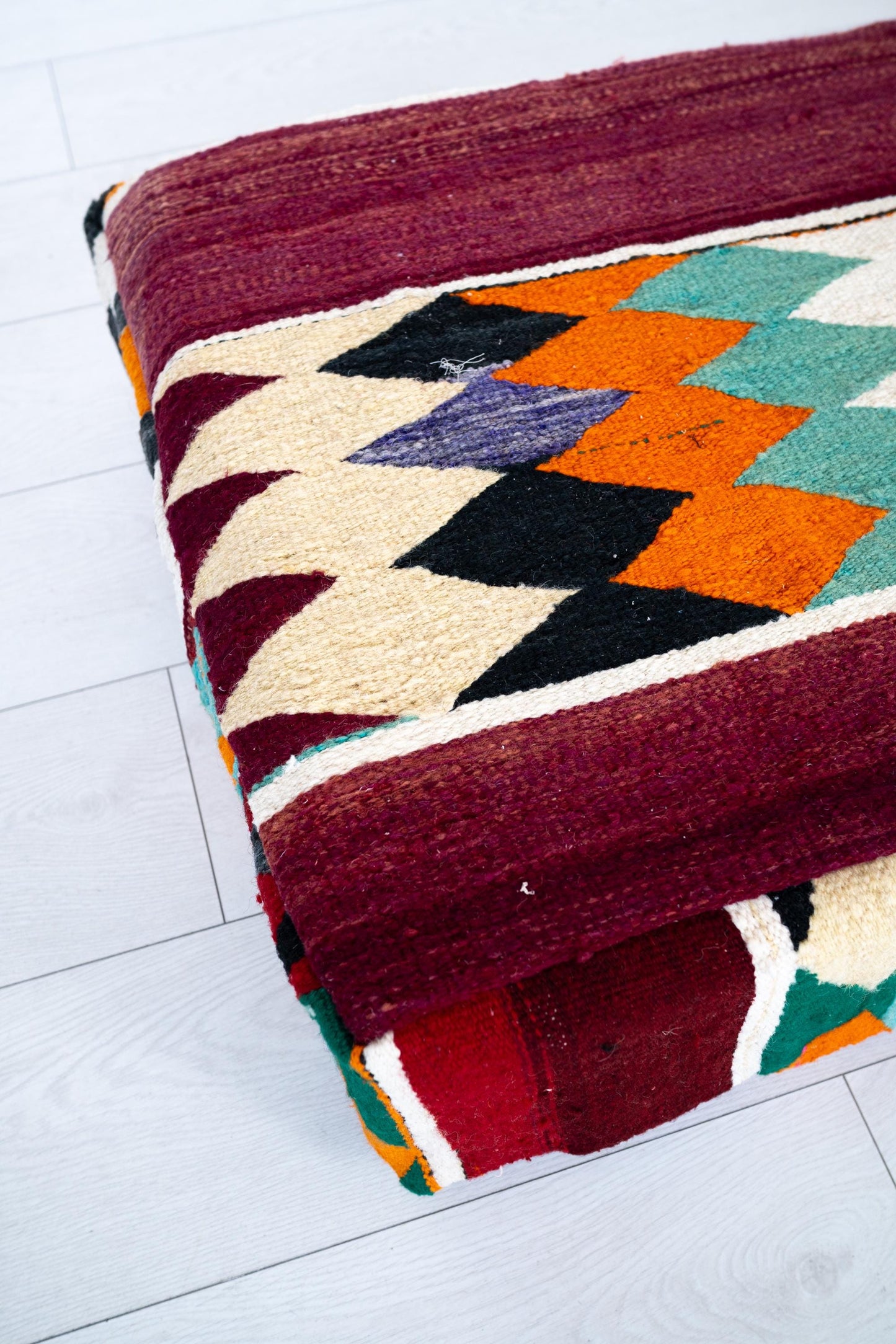 Handmade Moroccan Wool Pouf Floor Cushion Boho Ottoman Pet Bed and Meditation Seat