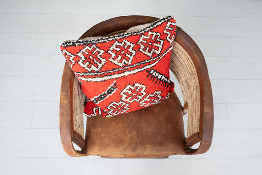 Red Moroccan Diamond Pillow | Geometric Boho Cushion Cover | Upcycled Wool Rug