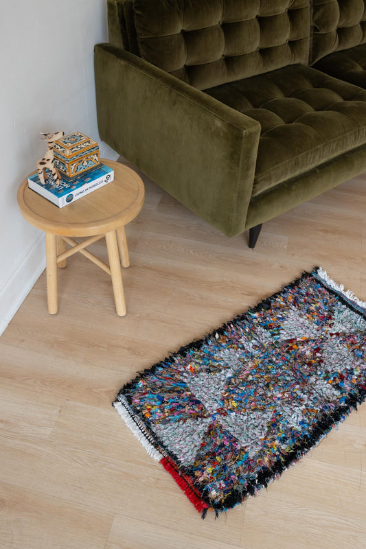 Vibrant Moroccan Boucherouite Accent Rug: Handwoven Bohemian Floor Art for Eclectic Home Decor