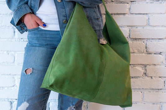 Moroccan Handcrafted Leather Tote: Stylish Everyday Carry for Work, Travel & Shopping, Suede Hobo, Slouchy Hobo Bag