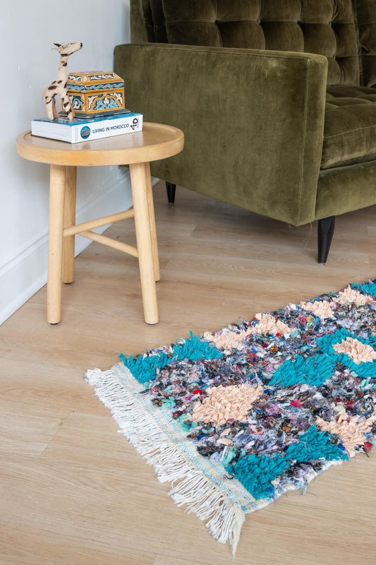 Vibrant Moroccan Boucherouite Accent Rug: Handwoven Bohemian Floor Art for Eclectic Home Decor